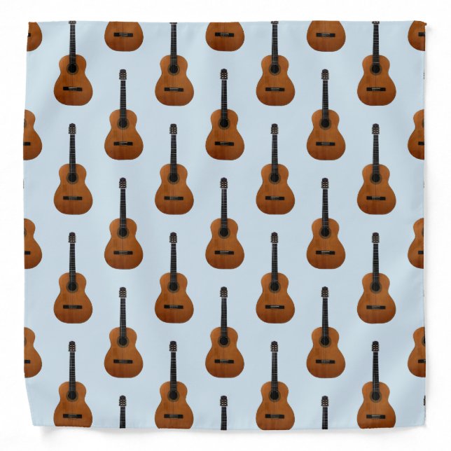 Cute Guitar Musical Pattern Blue Bandana (Front)