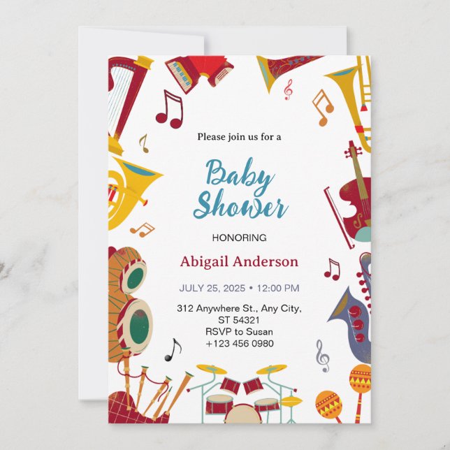 Cute Guitar Musical Unique Baby Shower Invitation (Front)
