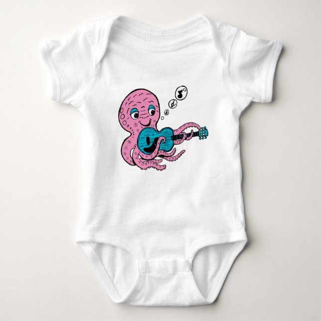 Cute Guitar Player Octopus Baby Bodysuit (Front)