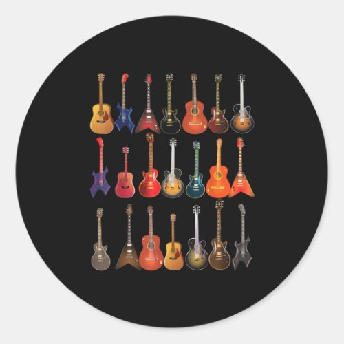 Cute Guitar Rock And Roll Musical Instruments Gift Classic Round Sticker