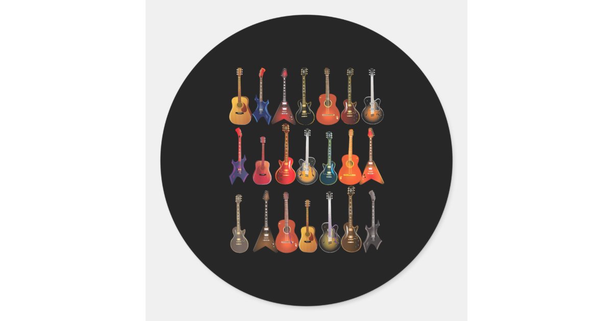 Cute Guitar Rock And Roll Musical Instruments Gift Classic Round ...