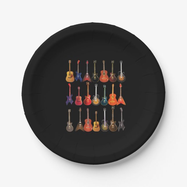 Cute Guitar Rock And Roll Musical Instruments Gift Paper Plates (Front)