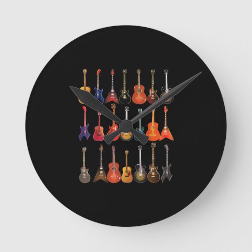 Cute Guitar Rock And Roll Musical Instruments Gift Round Clock