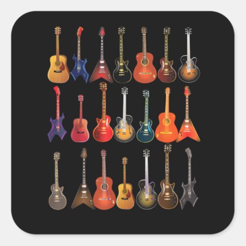 Cute Guitar Rock And Roll Musical Instruments Gift Square Sticker