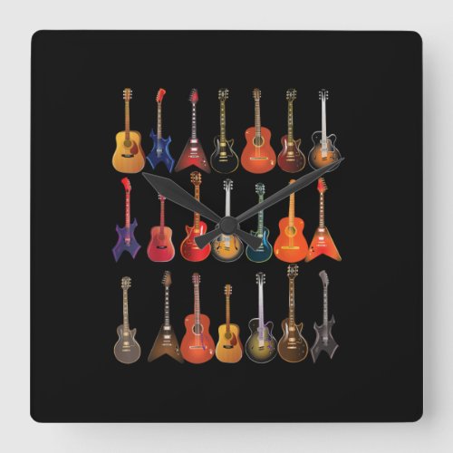 Cute Guitar Rock And Roll Musical Instruments Gift Square Wall Clock