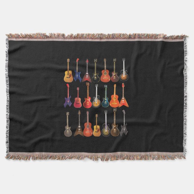 Cute Guitar Rock And Roll Musical Instruments Gift Throw Blanket (Front)