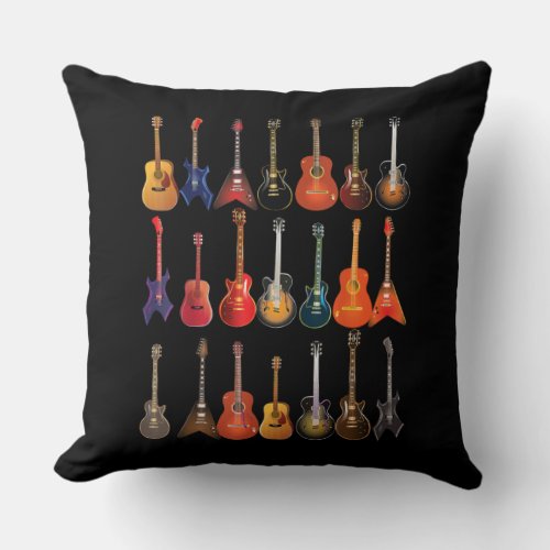 Cute Guitar Rock And Roll Musical Instruments Gift Throw Pillow