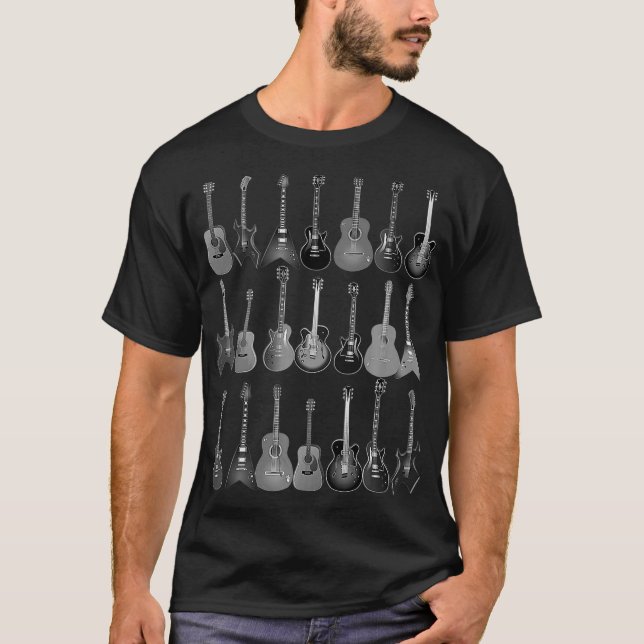 Cute Guitar Rock N Roll Musical Instruments T-Shirt (Front)