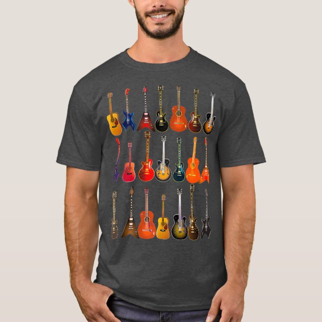 Cute Guitar Rock N Roll Musical Instruments T-Shirt (Front)