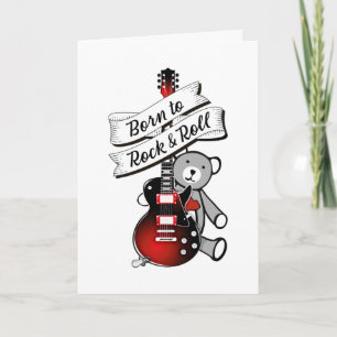 Cute Guitar Teddy Musician Born to Rock Kids Baby Card