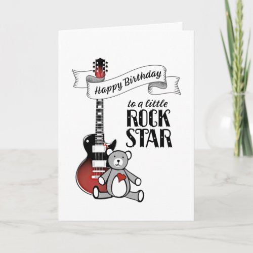 Cute Guitar Teddy Rockstar Rock  Roll Birthday Ca Card