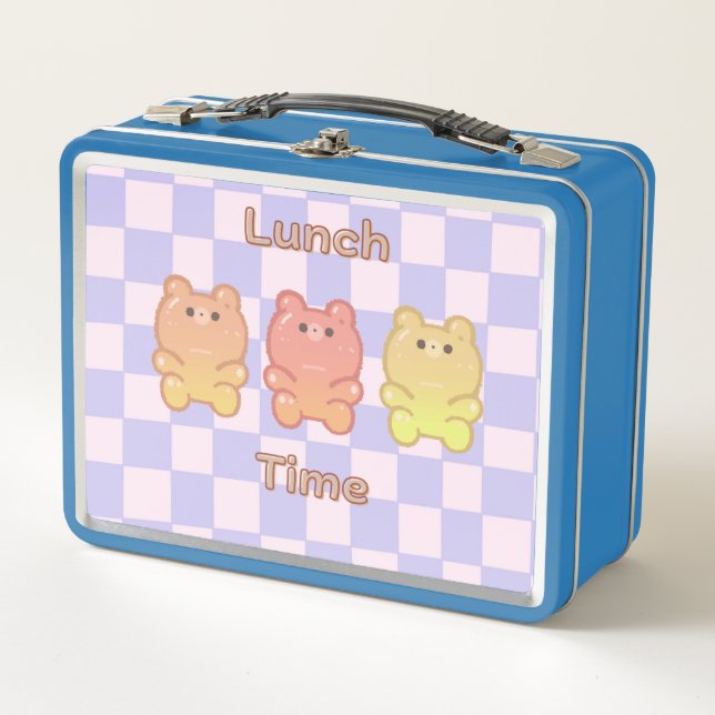 Cute gummy bear lunch box! [blue] metal lunch box (Front)