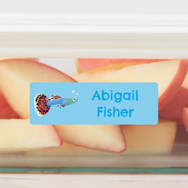 Cute guppy tropical fish cartoon personalized labels (Affixed)