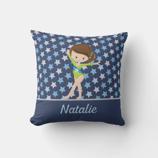 Cute Gymnast And Stars Pattern Custom Name Throw Pillow (Front)