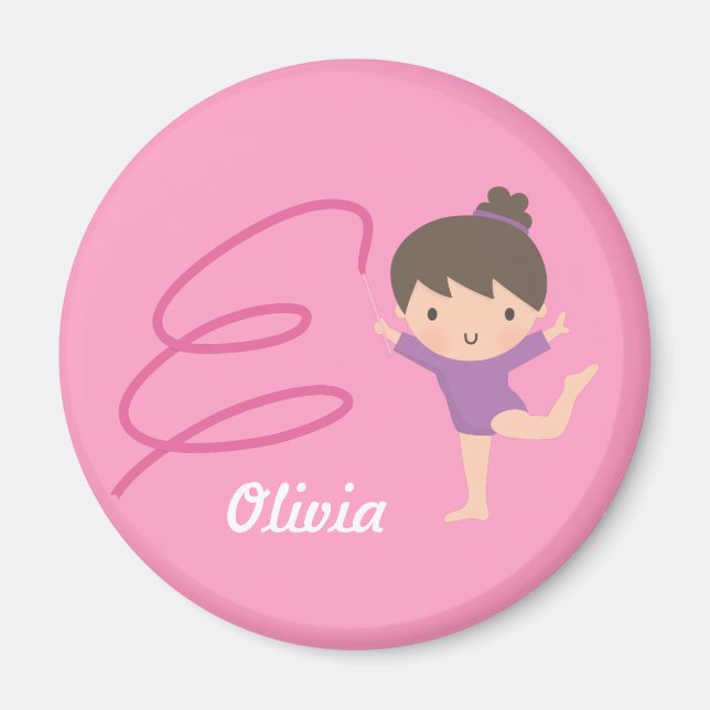 Cute Gymnast Girl and Ribbon Personalized Magnet (Front)