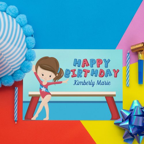Cute Gymnast Girl Custom Gymnastics Happy Birthday Card