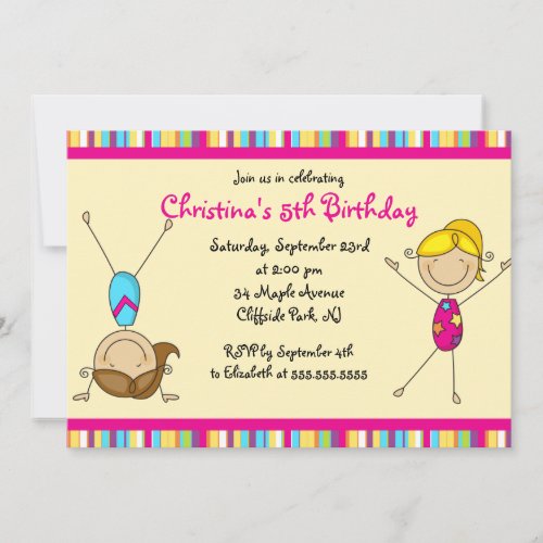 Cute Gymnastic Birthday Party Invitations