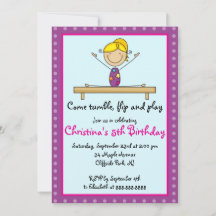 Cute Gymnastic Birthday Party Invitations
