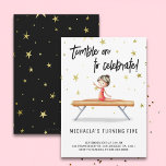 Cute Gymnastics Balance Beam Birthday Invitation<br><div class="desc">Celebrate your little gymnast's special day with our adorable gymnastics birthday invitation! Featuring a charming girl gracefully poised on a balance beam, this invitation showcases vibrant pink leotards and elegant black script typography that reads, "Tumble on to celebrate." The enchanting background adorned with simulated gold stars adds a touch of...</div>