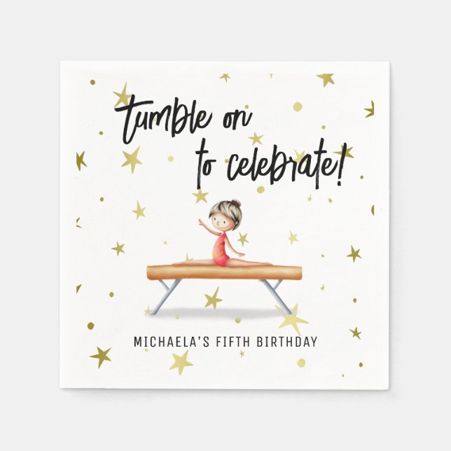 Cute Gymnastics Balance Beam Girl Birthday Napkins (Front)