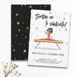 Cute Gymnastics Balance Beam Girl Birthday Party Invitation<br><div class="desc">Celebrate your little gymnast's special day with our adorable gymnastics birthday invitation! Featuring a charming illustration of a black girl gracefully poised on a balance beam, this invitation captures the spirit of fun and athleticism. The elegant pink leotard and whimsical black script typography that reads "Tumble on to celebrate" set...</div>