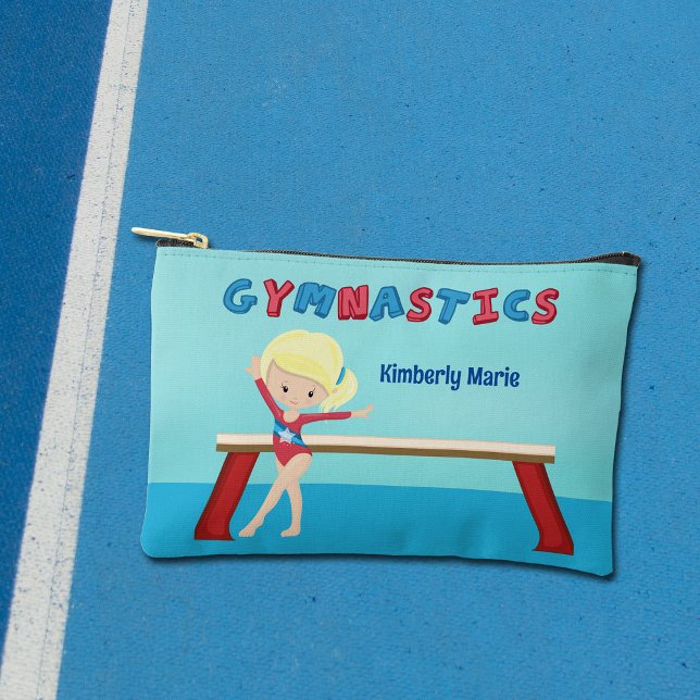Cute Gymnastics Blonde Girl Personalized Kids Accessory Pouch (Creator Uploaded)