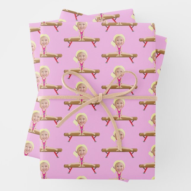 Cute Gymnastics Blonde Girl Photo Personalized Wrapping Paper Sheets (In situ)