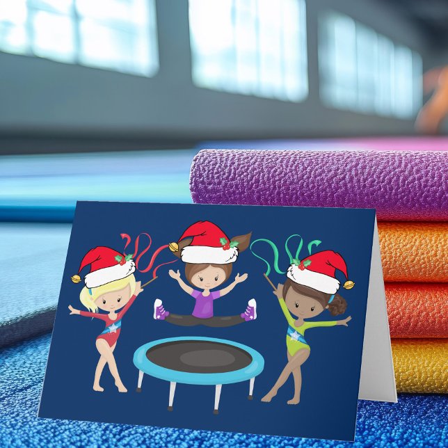 Cute Gymnastics Christmas Gymnast Girls Holiday Card (Creator Uploaded)