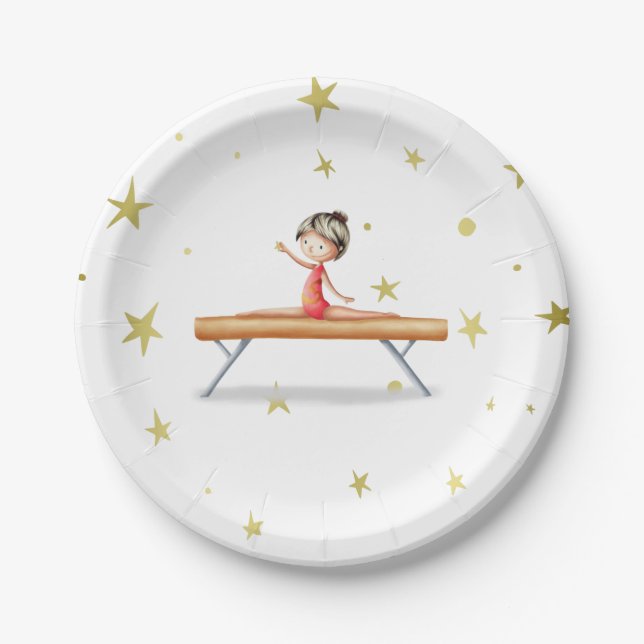 Cute Gymnastics Girl Birthday Paper Plates (Front)