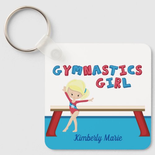 Cute Gymnastics Girl Blonde Gymnast Personalized Keychain