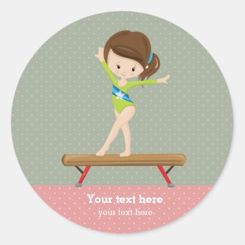 Cute gymnastics girl classic round sticker