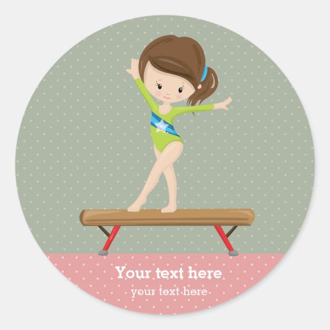 Cute gymnastics girl classic round sticker (Front)