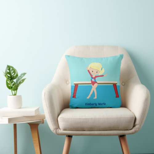 Cute Gymnastics Girl Custom Blonde Gymnast Throw Pillow