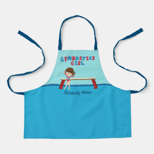 Cute Gymnastics Girl Custom Blue Gymnast Kids Apron