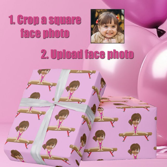 Cute Gymnastics Girl Custom Kids Face Photo Wrapping Paper (Creator Uploaded)
