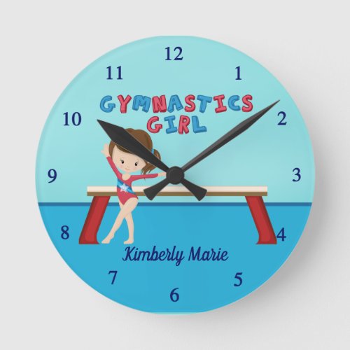 Cute Gymnastics Girl Custom Kids Gymnast Bedroom Round Clock