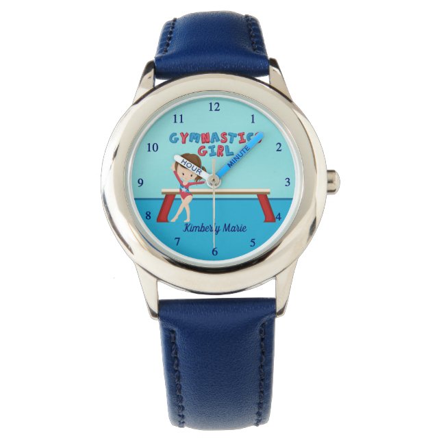 Cute Gymnastics Girl Personalized Kids Gymnast Watch (Front)