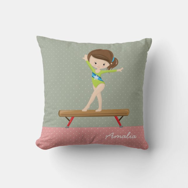 Cute gymnastics girl throw pillow (Front)