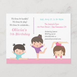 Cute Gymnastics Girls Birthday Party Invitations