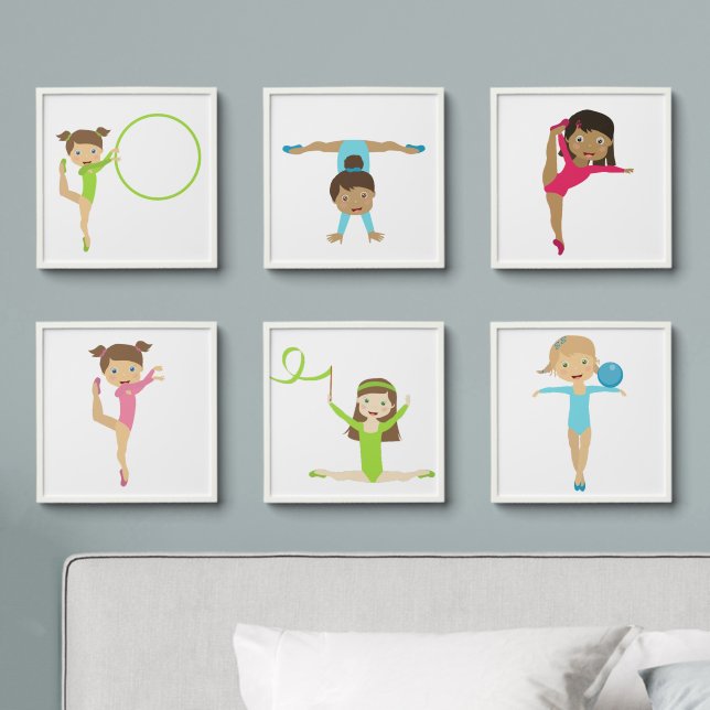 Cute Gymnastics Girls Gymnasts Kids Bedroom Decor Peel And Stick Photo Tile (Bedroom)