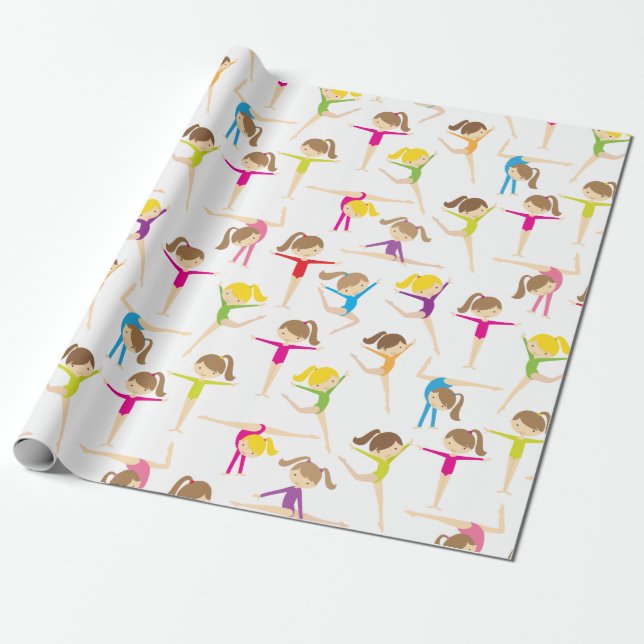 Cute Gymnasts Wrapping Paper (Unrolled)