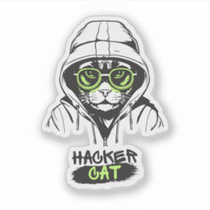 Cute Hacker Cat Illustration – Cybersecurity gift Sticker