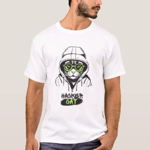 Cute Hacker Cat Illustration – Cybersecurity gift T-Shirt