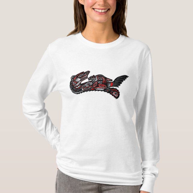 Cute Haida Mother Otter & Baby Shirt (Front)