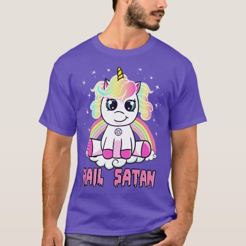 Cute Hail Satan Unicorn Rainbow Funny Satanic Pun T_Shirt