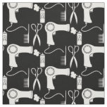 Cute Hair Stylist Pattern Black Salon Items Fabric