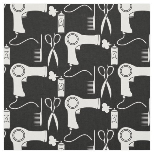Cute Hair Stylist Pattern Black Salon Items Fabric
