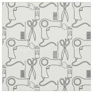 Cute Hair Stylist Pattern White Salon Items Fabric