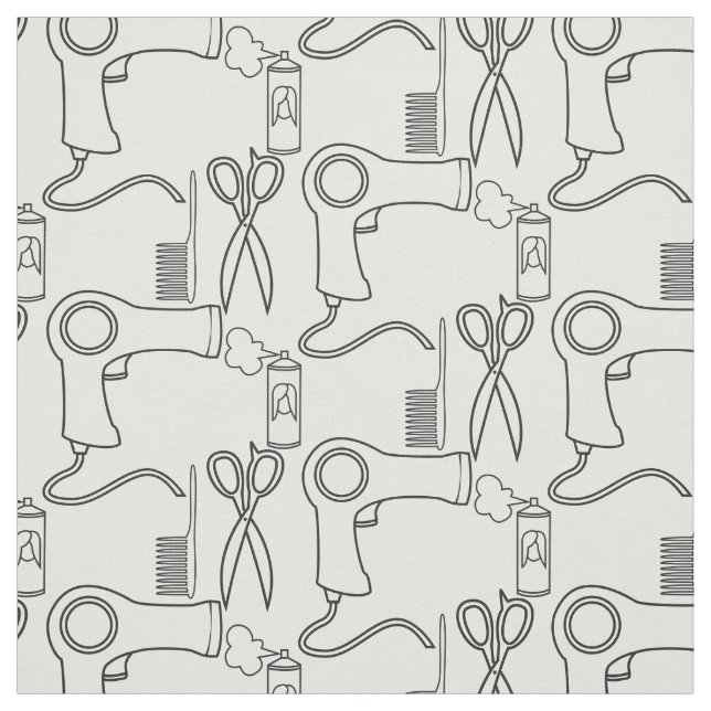 Cute Hair Stylist Pattern White Salon Items Fabric (Swatch)
