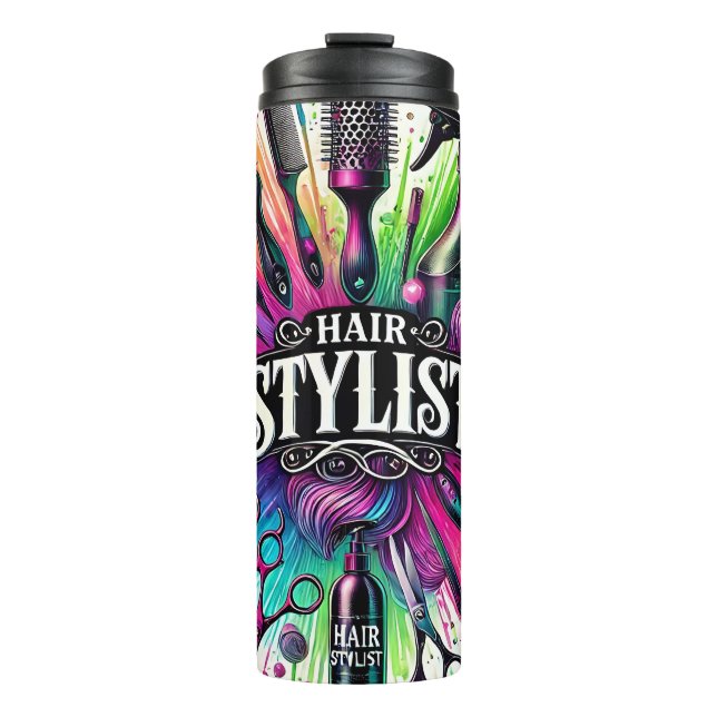 Cute Hair Stylist Thermal Tumbler (Front)